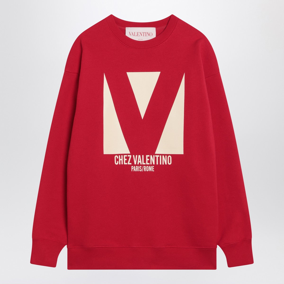 Red sweatshirt with Chez Valentino print